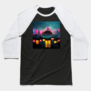 Neon District - Cyberpunk Cityscape Operahouse Baseball T-Shirt